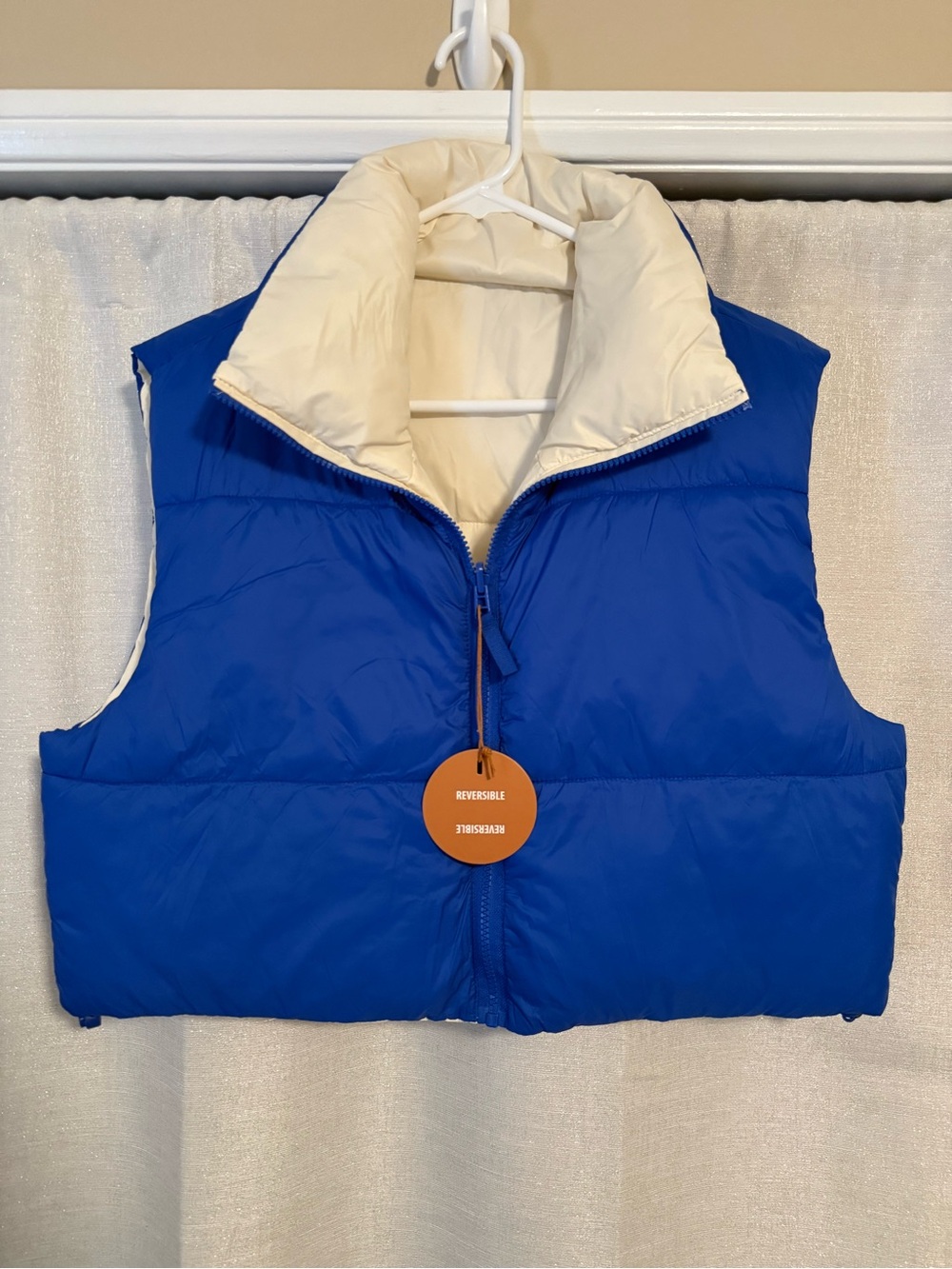 Reversible Royal Blue and Cream Cropped Puffer Vest